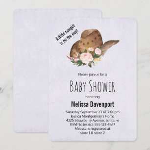 Invitación Sombrero de vaquera marrón con flores rosadas Baby