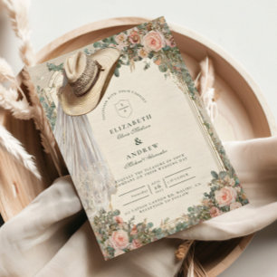 Invitación Sombrero de vaquera rústico Boda de encaje