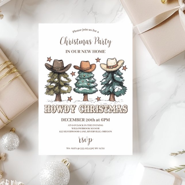 Invitación Sombrero de vaquero de Navidad rústica Howdy (Subido por el creador)