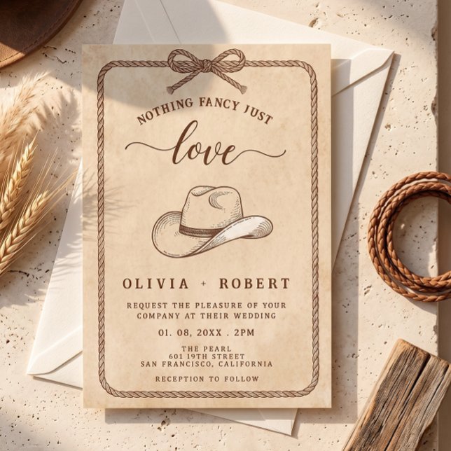 Invitación Sombrero de Vaquero Occidental Rústico Cuerda de L (Subido por el creador)