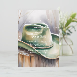Invitación Sombrero de vaquero verde acuarela en ducha de par