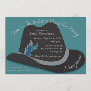 Invitación Sombrero Fedora con Plumas Fiesta de Soltero