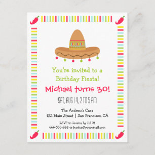 Invitación Sombrero Fiesta Mexicana Cumpleaños de Adultos