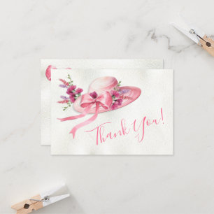 Invitación Sombrero floral rosa Derby Nota de agradecimiento