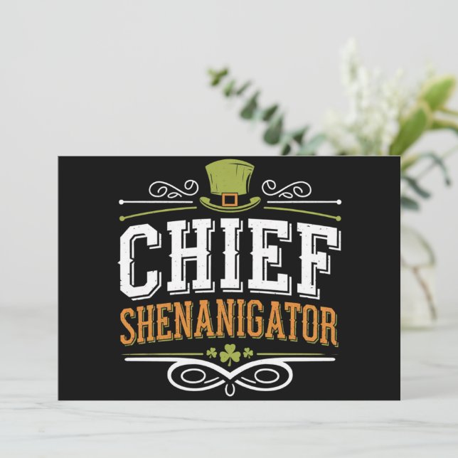 Invitación Sombrero Retro de Duende Afortunado Jefe Shenaniga (Anverso de pie)
