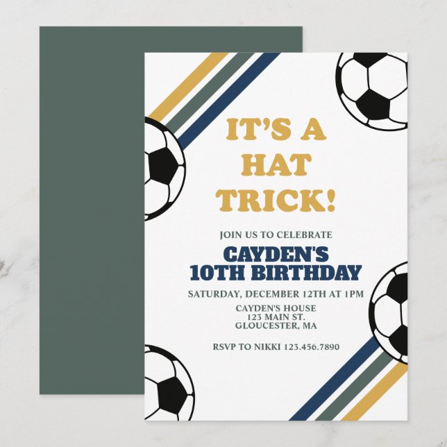 Invitación Sombrero Retro Fútbol Hat Trick 3er Cumpleaños (Anverso / Reverso)