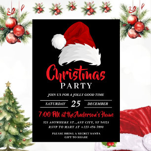 Invitación Sombrero Santa Festividad Simple, Fiesta de Navida