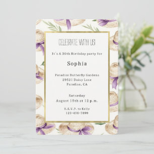 Invitación Sombreros de Crema Cintas Purpura Cumpleaños