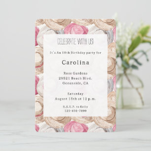 Invitación Sombreros de paja de cumpleaños de color crema ros