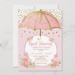 Invitación Sombrilla de color rosa Abril lluvias traen flores