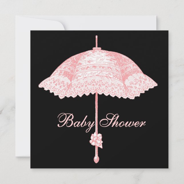 Invitación Sombrilla de parasol rosa negro para niña bebé (Anverso)