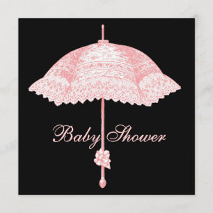 Invitación Sombrilla de parasol rosa negro para niña bebé