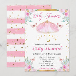 Invitación Sombrilla de primavera de oro rosa acuarela Baby S
