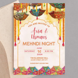 Invitación Sombrilla naranja de Mehndi colorida editable Hald
