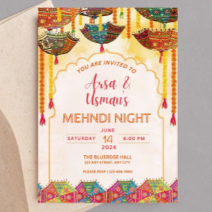 Invitación Sombrilla naranja de Mehndi Haldi comestible y col