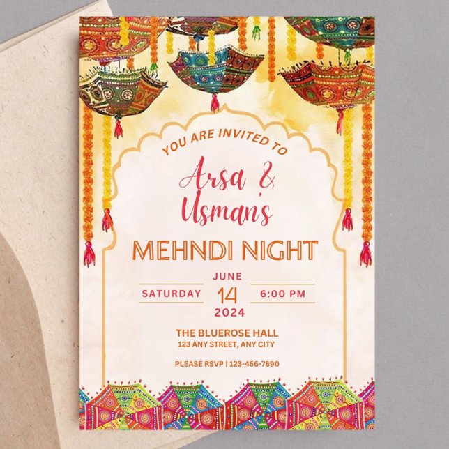 Invitación Sombrilla naranja de Mehndi Haldi comestible y col (Subido por el creador)