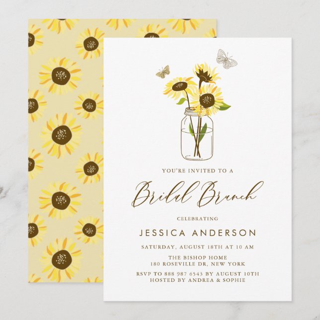 Invitación Sombrillas amarillas en Mason Jar Bridal Brunch (Anverso / Reverso)