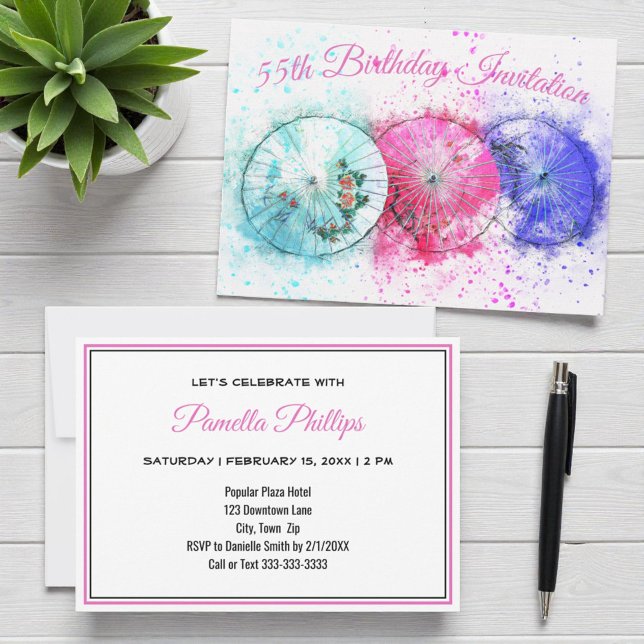Invitación Sombrillas de bebida tropical para 55 años (colorful cocktail umbrellas template invitation)