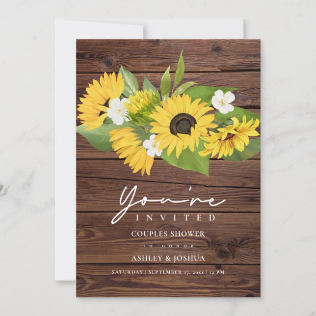 Invitación Sombrillas De Madera Rústica Boda Ducha De Parejas (Anverso)