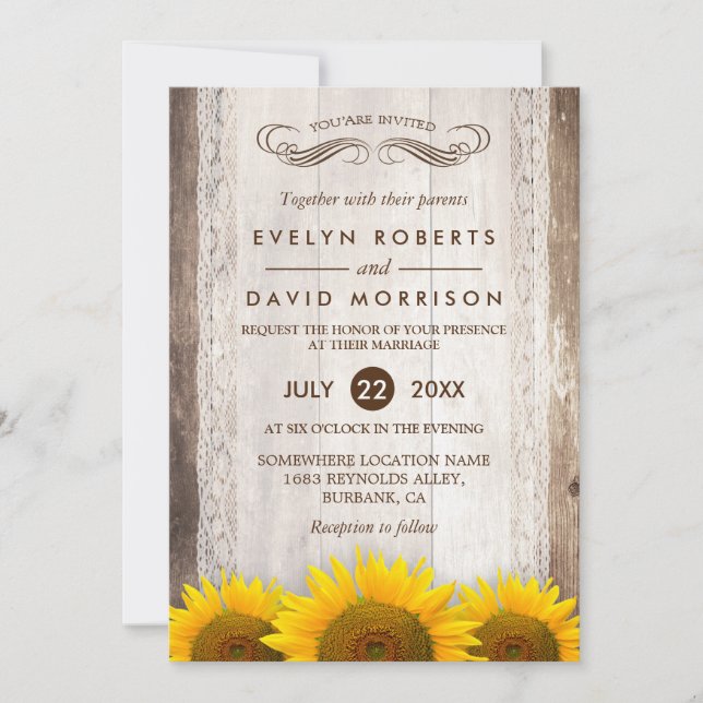 Invitación Sombrillas De Madera Rústica Lace Boda Del Barn Oc (Anverso)