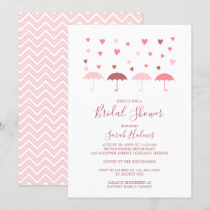 Invitación Sombrillas rosas y duchas nupciales del corazón