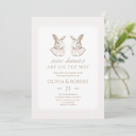 Invitación Some Bunnies Are On The Way Pink Bow Twin shower