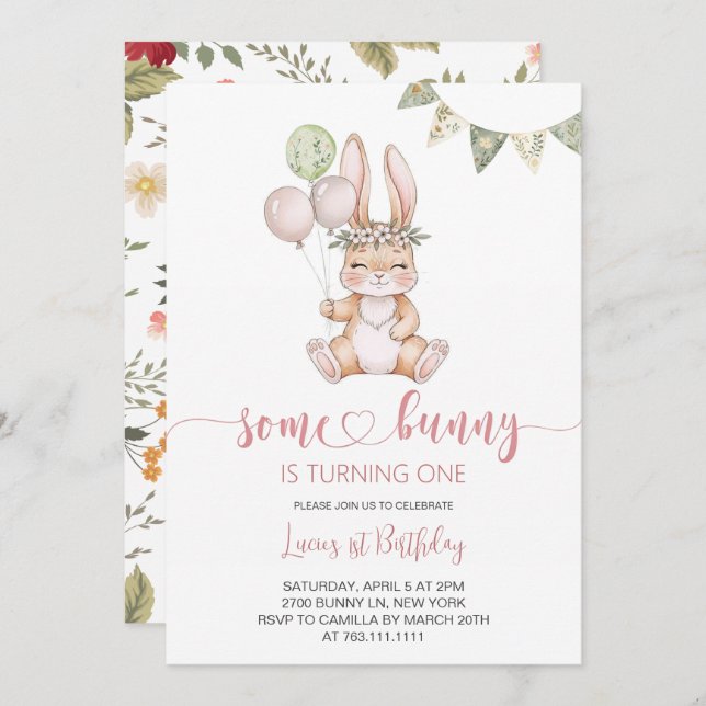 Invitación  Some Bunny Birthday Party (Anverso / Reverso)