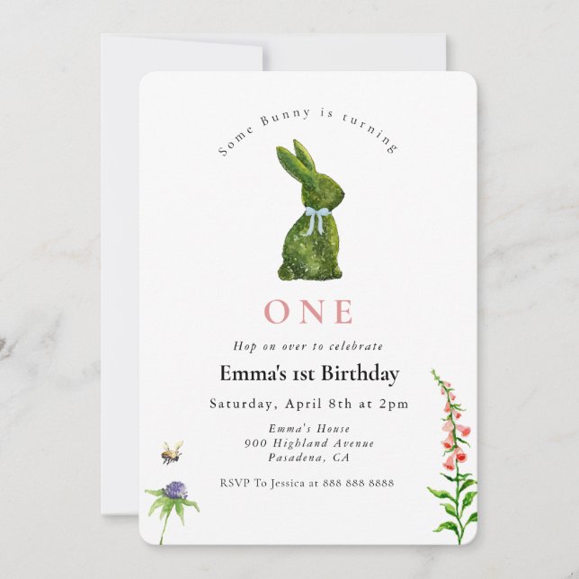 Invitación Some Bunny Cute watercolor Topiary Rabbit  (Anverso)