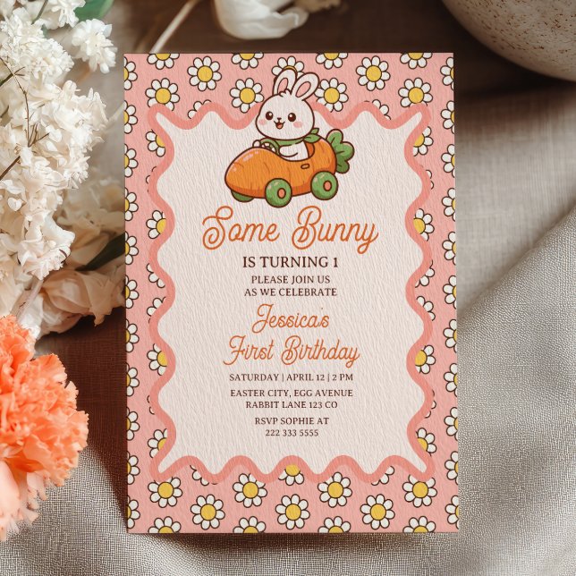 Invitación Some Bunny Easter Baby Girl 1st Birthday Party (Subido por el creador)