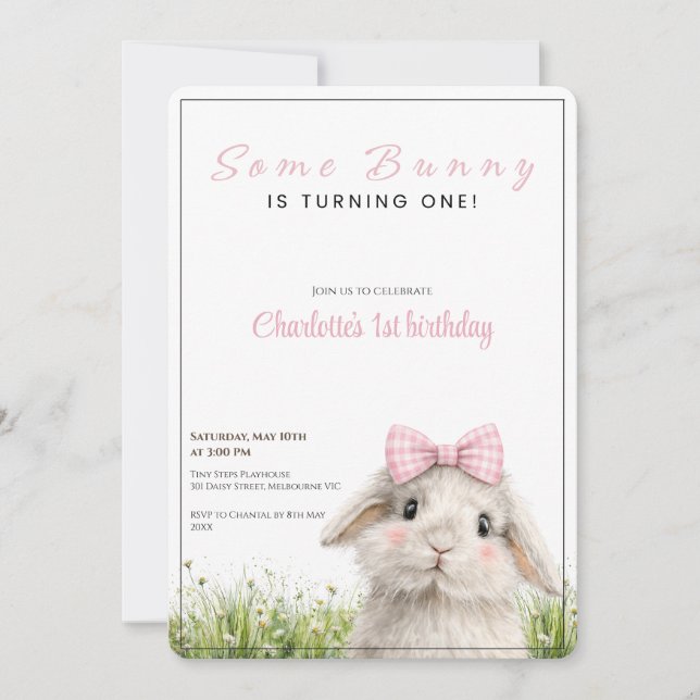 Invitación Some Bunny First Birthday  (Anverso)