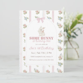 Invitación Some Bunny Floral Stripe 1st Birthday