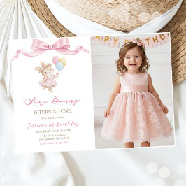 Invitación Some Bunny Girl Pink is Turning One Birthday Photo
