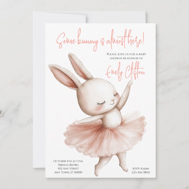Invitación Some Bunny Is Almost Here Ballerina Baby Shower (Anverso)