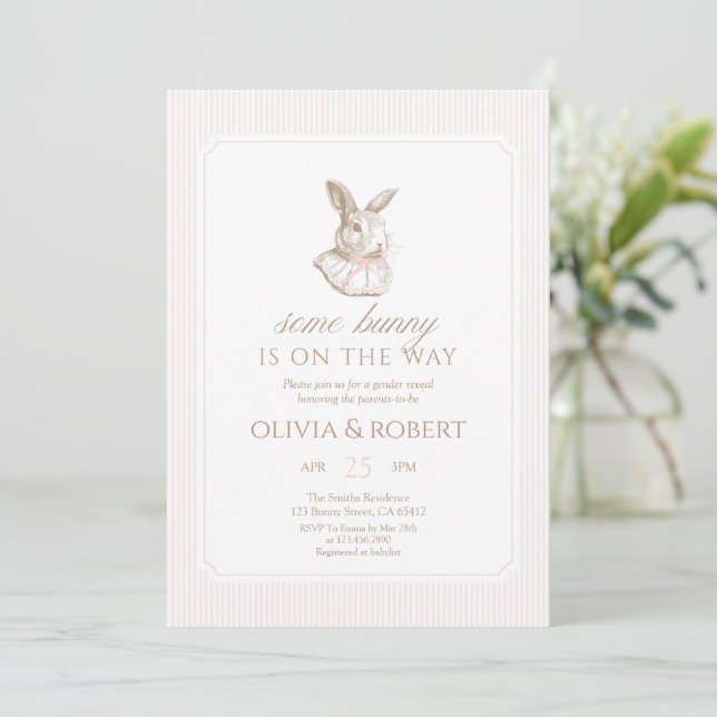 Invitación Some Bunny Is On The Way Pink Bow Baby Shower (Anverso de pie)