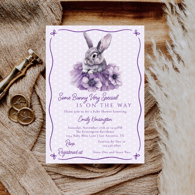 Invitación Some Bunny Is On The Way Purple Baby Shower (Subido por el creador)