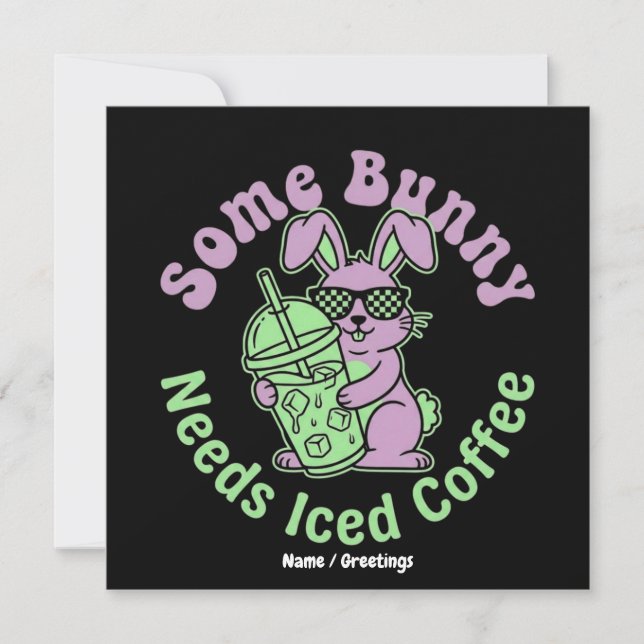 Invitación  Some Bunny Needs Iced Coffee Retro Spring Easter  (Anverso)