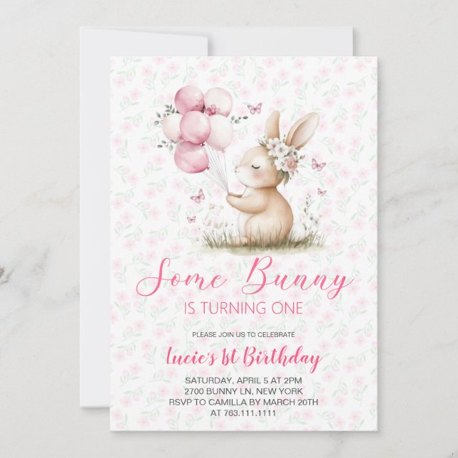 Invitación Some Bunny spring Birthday Party  (Anverso)