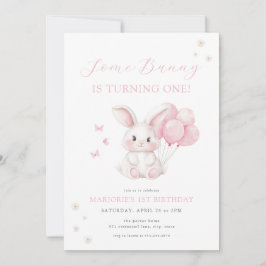 Invitación Some Bunny Spring Girl Pink Bunny First Birthday