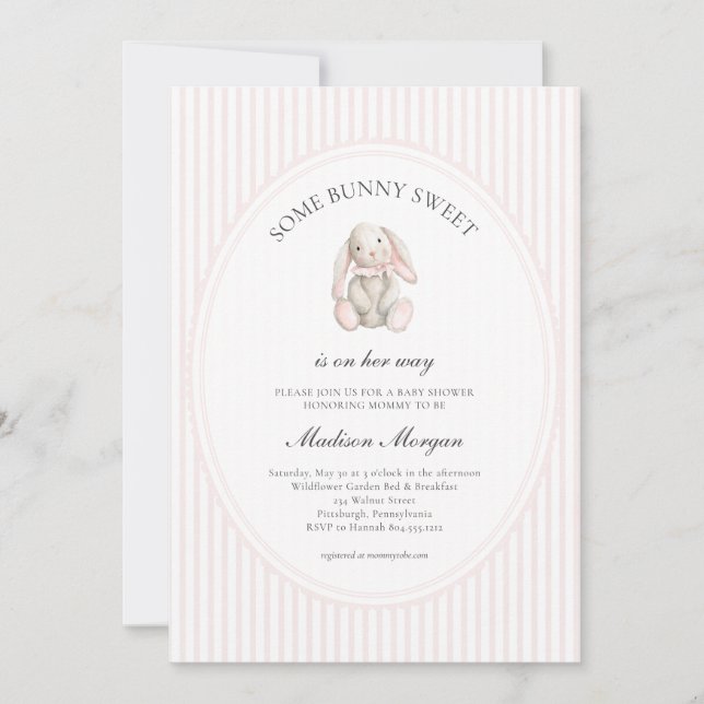Invitación Some Bunny Sweet Pink Girl Baby Shower  (Anverso)
