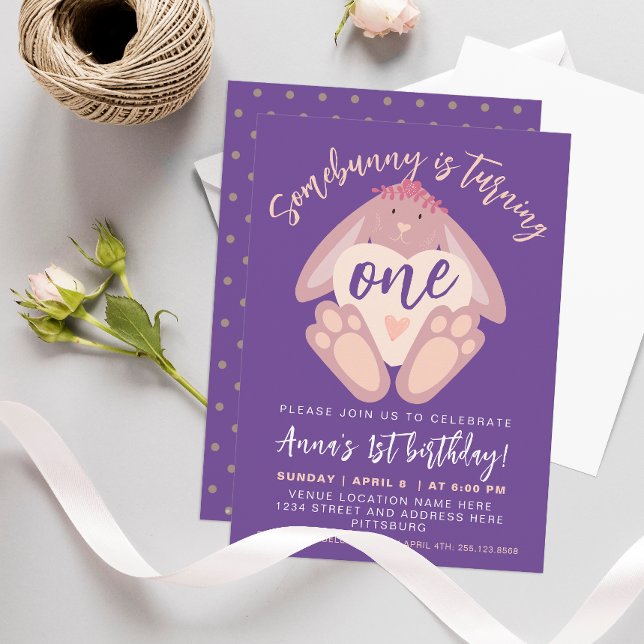 Invitación Somebunny 1er cumpleaños Fiesta púrpura conejo lin (Subido por el creador)