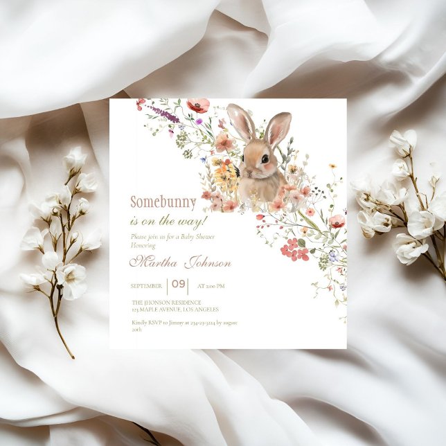 Invitación Somebunny camino a la ducha bebé de flores silvest (Subido por el creador)