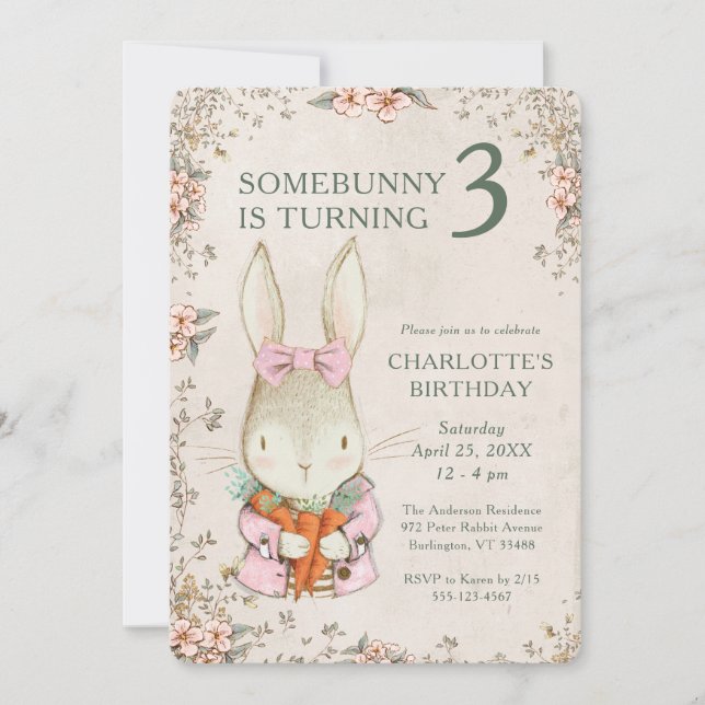 Invitación Somebunny is Turning Three 3rd Birthday Invitation (Anverso)