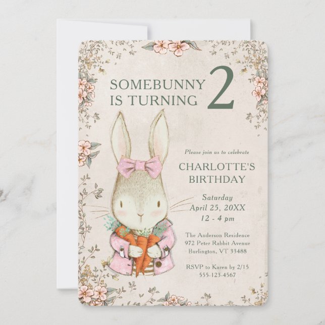 Invitación Somebunny is Turning Two 2nd Birthday Invitation (Anverso)