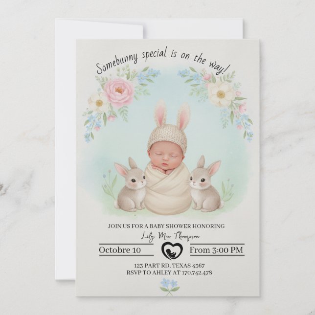 Invitación Somebunny Special Is on the Way – Baby Shower  (Anverso)