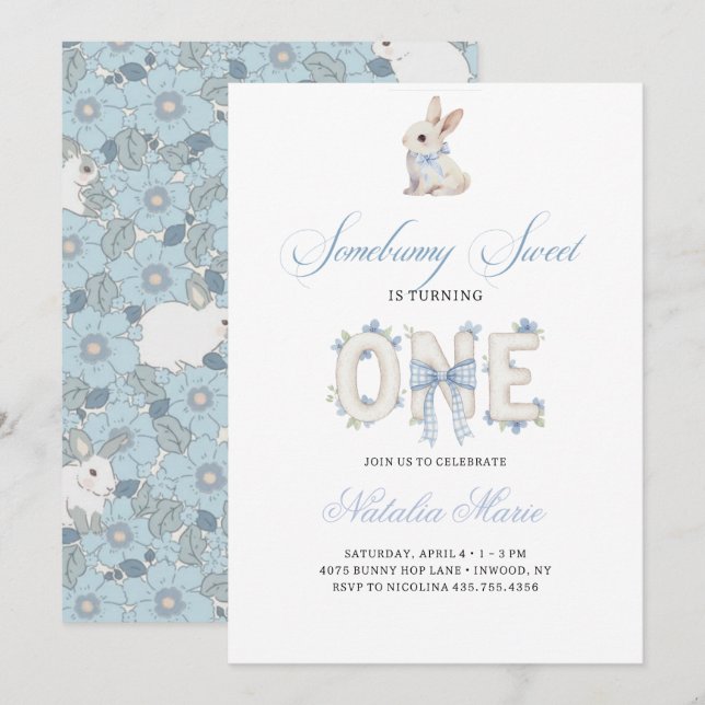 Invitación Somebunny Sweet 1st Birthday Spring Floral Invitat (Anverso / Reverso)