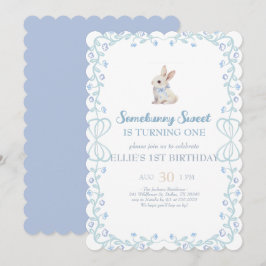Invitación Somebunny Sweet Bunny 1st Birthday Spring Floral I