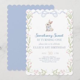 Invitación Somebunny Sweet Bunny 1st Birthday Spring Floral I