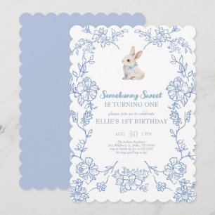 Invitación Somebunny Sweet Bunny 1st Birthday Spring Floral I