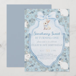 Invitación Somebunny Sweet Bunny 1st Birthday Spring Floral I