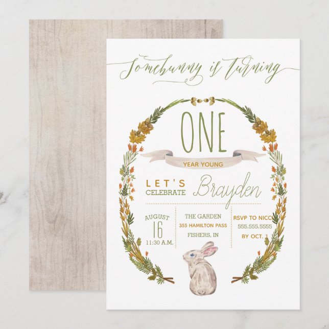 Invitación Somebunny WoodlandInvitaciones a la Primera Fiesta (Anverso / Reverso)